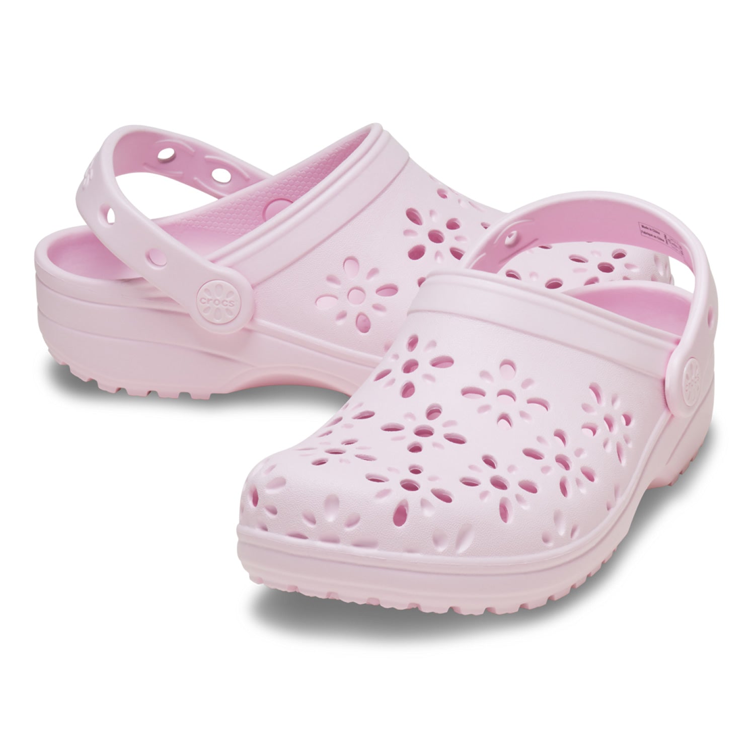 Crocs Classic Floral Cut Out Kids Clogs (210943) - Pink Milk