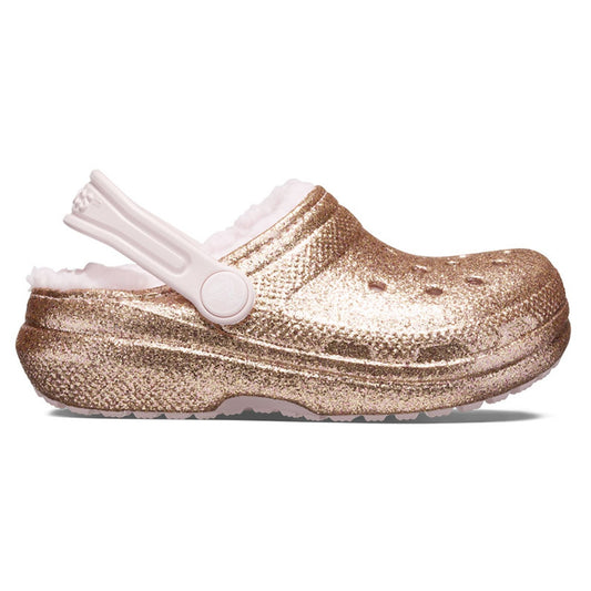 Crocs Classic Glitter Lined Kids Clog 207462 Gold Barely Pink