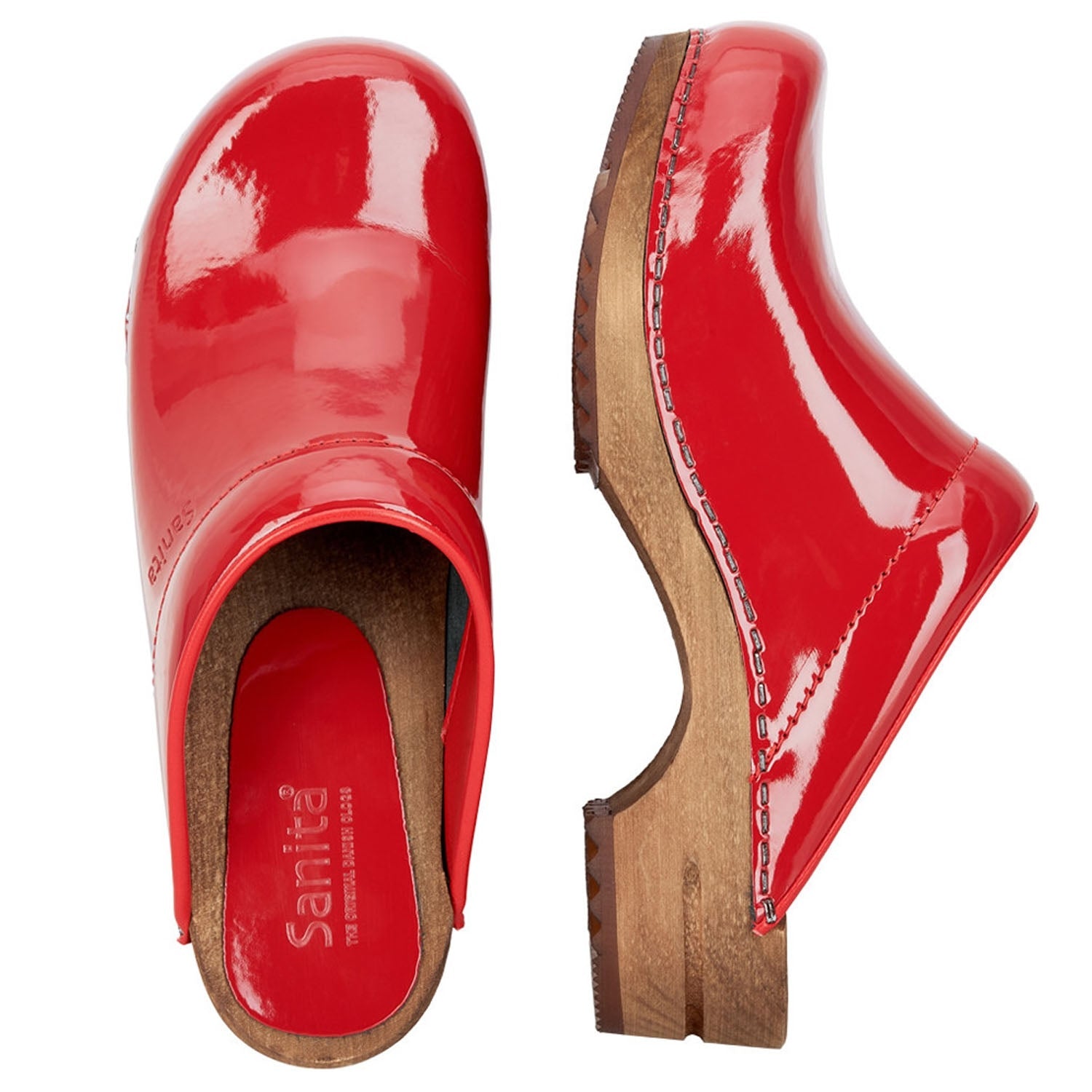 Sanita Retro Patent Danish Clogs in Red