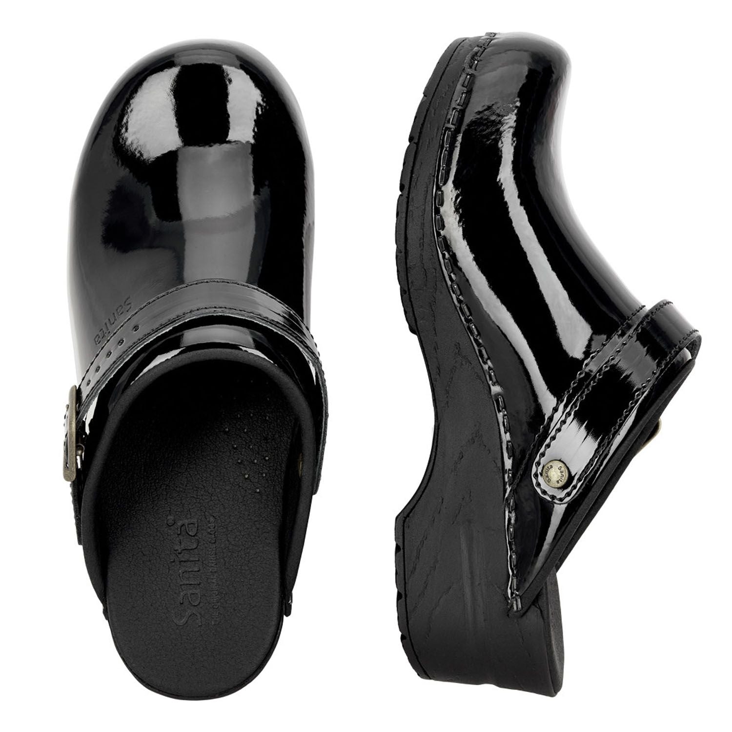 Sanita Freya Patent Flexible Clogs in Black (457548)