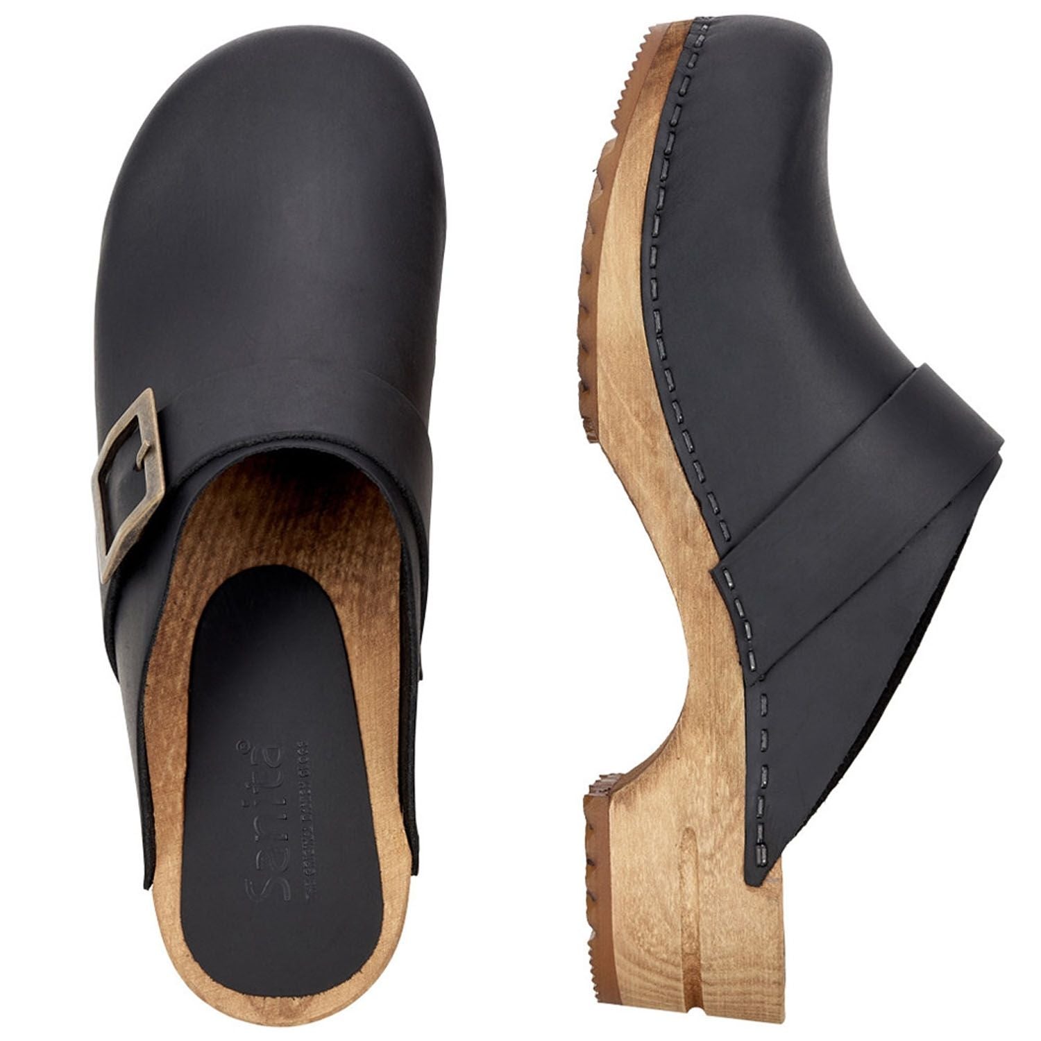Sanita Big Buckle Danish Clogs in Black (453062)