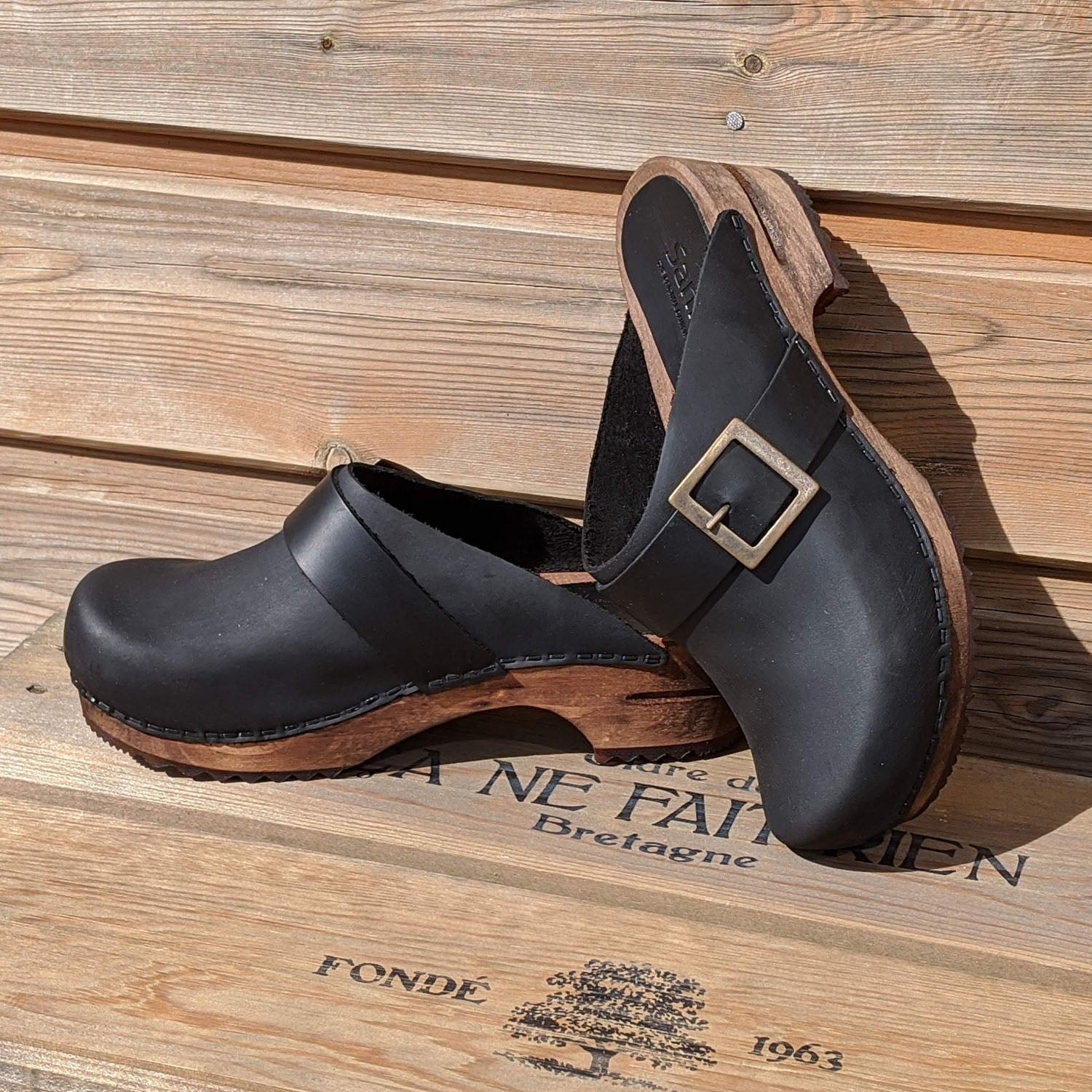 Sanita Big Buckle Danish Clogs in Black