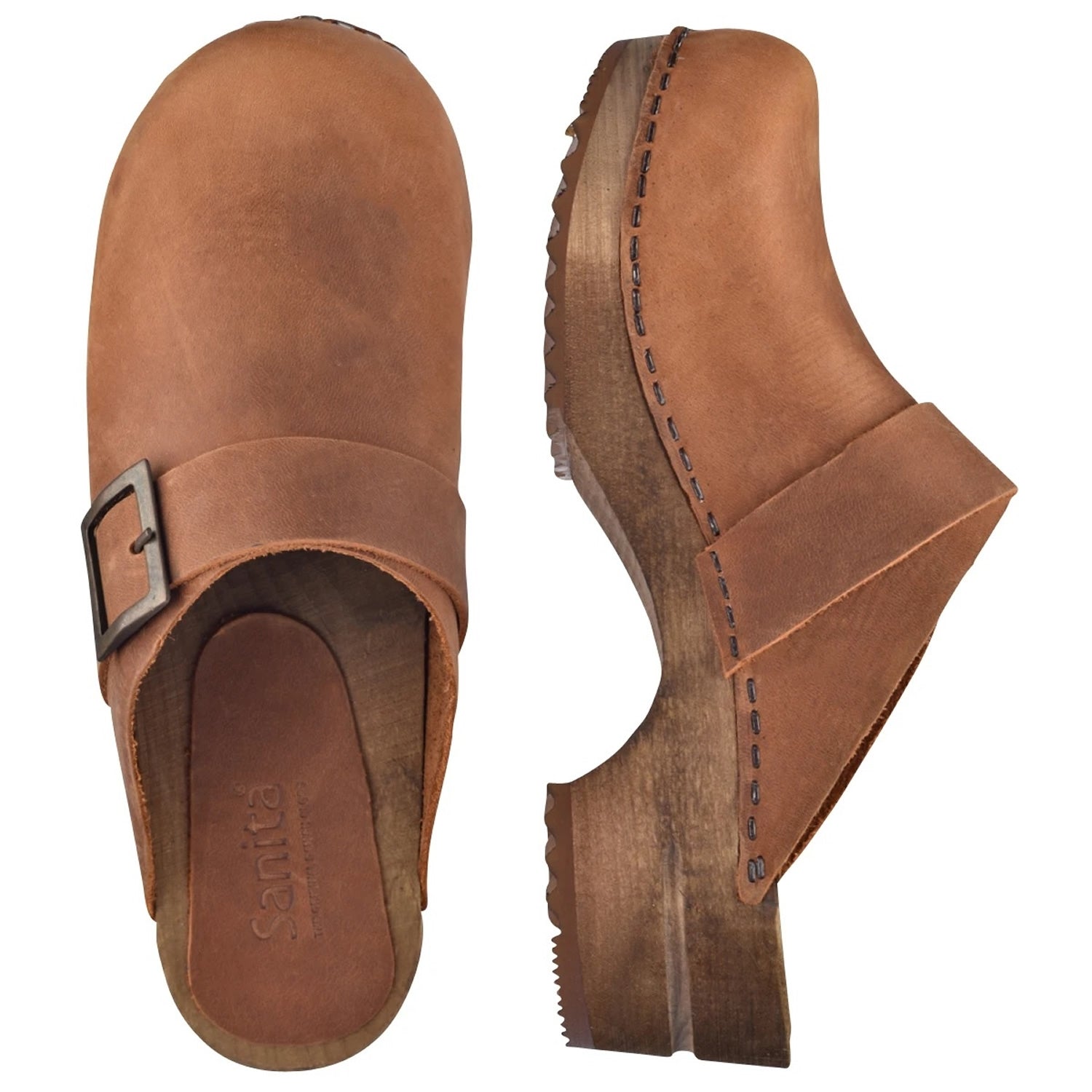 Sanita Big Buckle Danish Clogs Chestnut 453062
