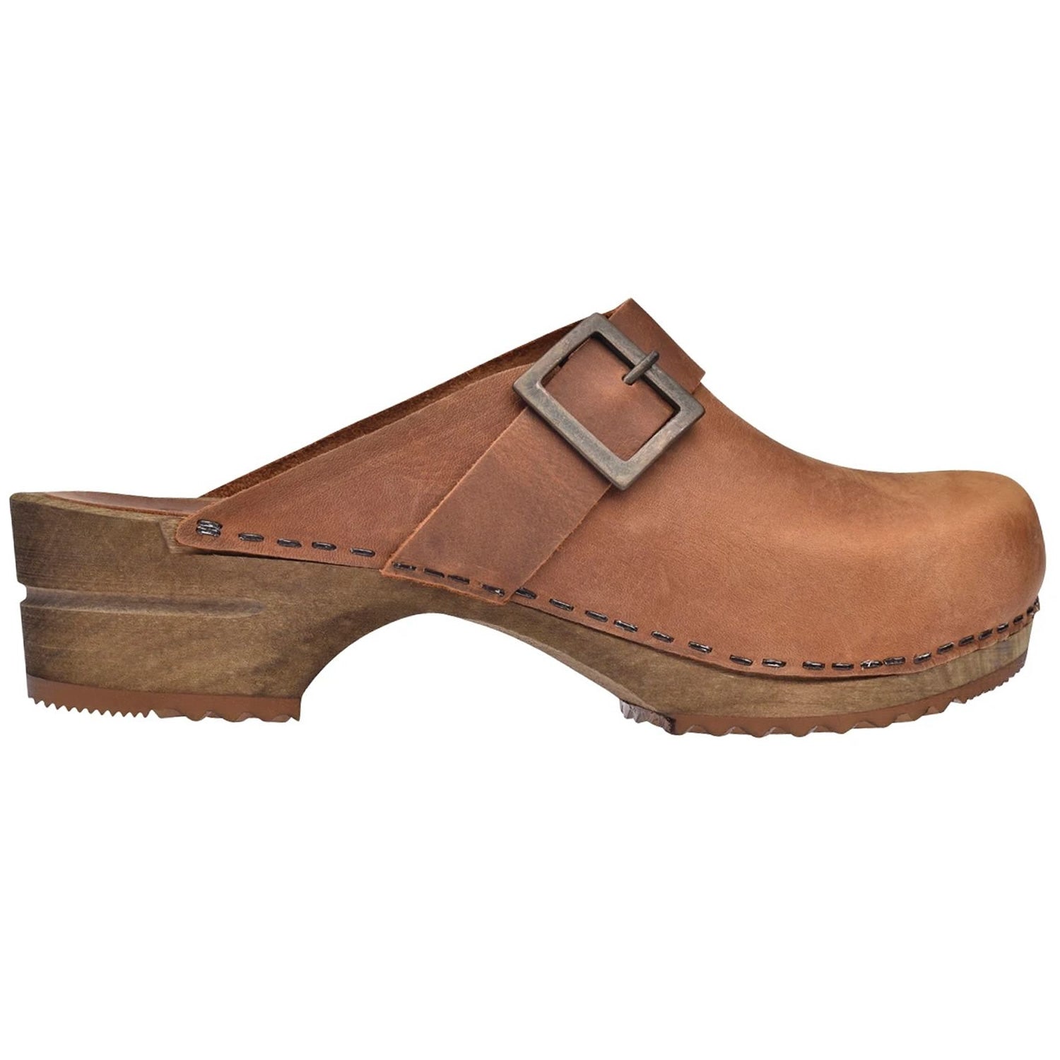 Sanita Big Buckle Danish Clogs in Chestnut 453062