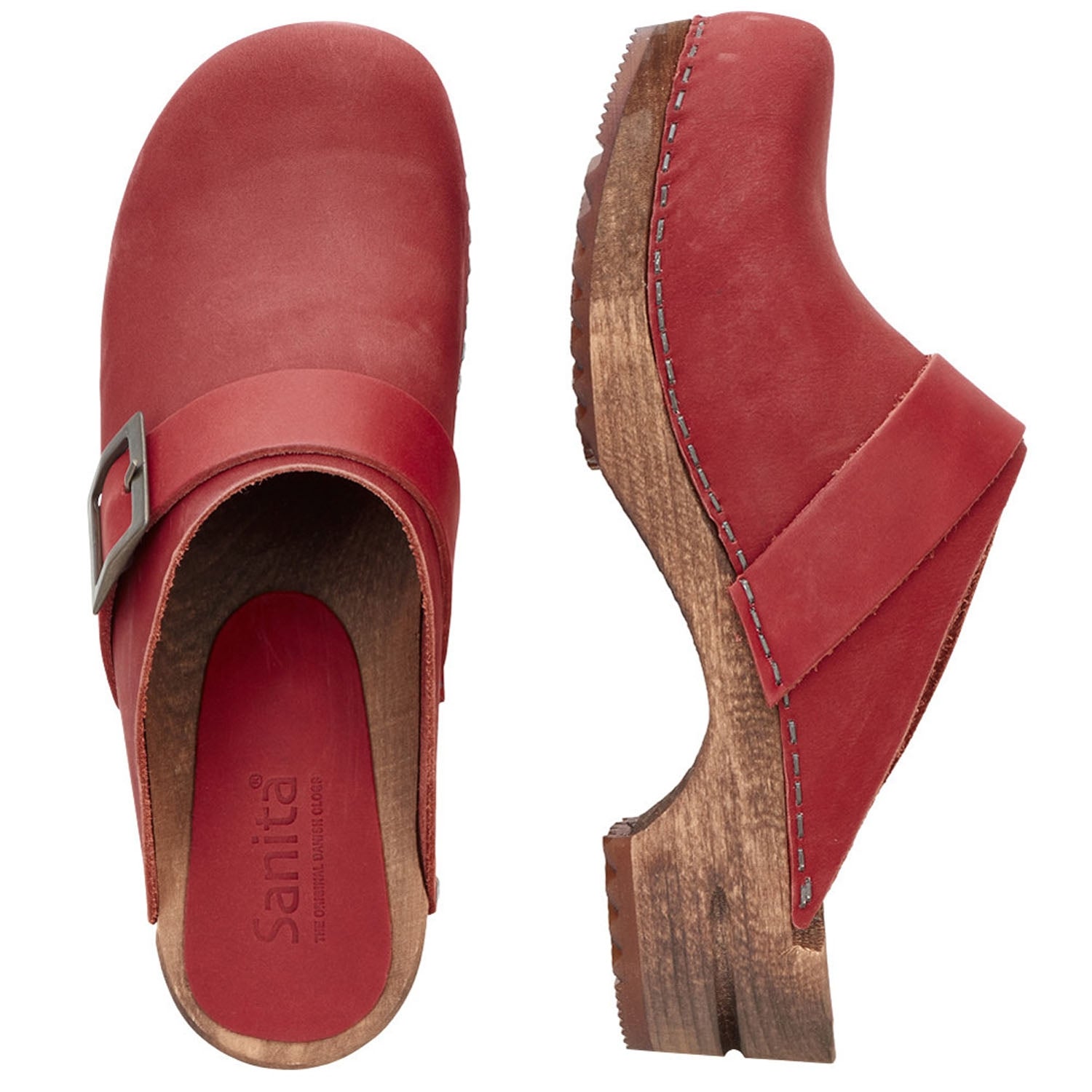 Sanita Big Buckle Danish Clogs in Red