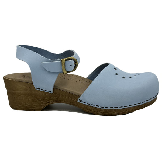 Sanita Heart Oiled Clog Sandals in Light Blue 472148