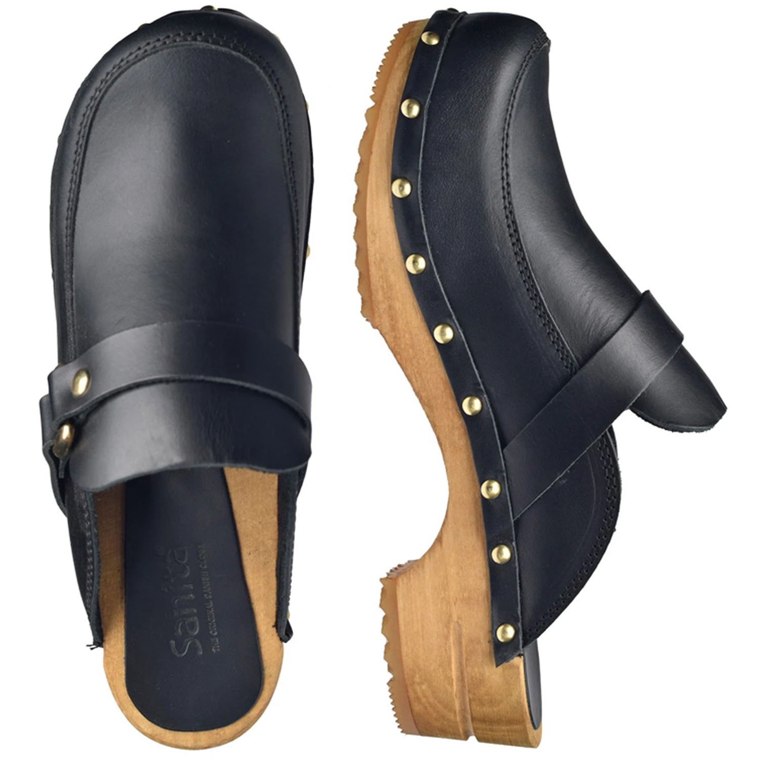 Sanita Lillen Deluxe Leather Wooden Clogs in Black (478340)