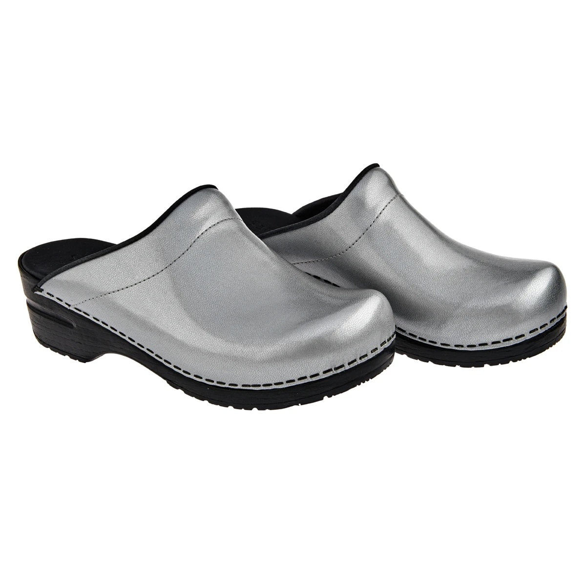 Sanita Sonja PU Open Clogs in Silver 1500047