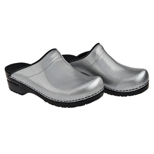 Sanita Sonja PU Open Clogs in Silver 1500047