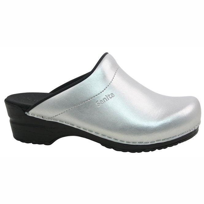 Sanita Sonja PU Open Clogs in Silver 1500047